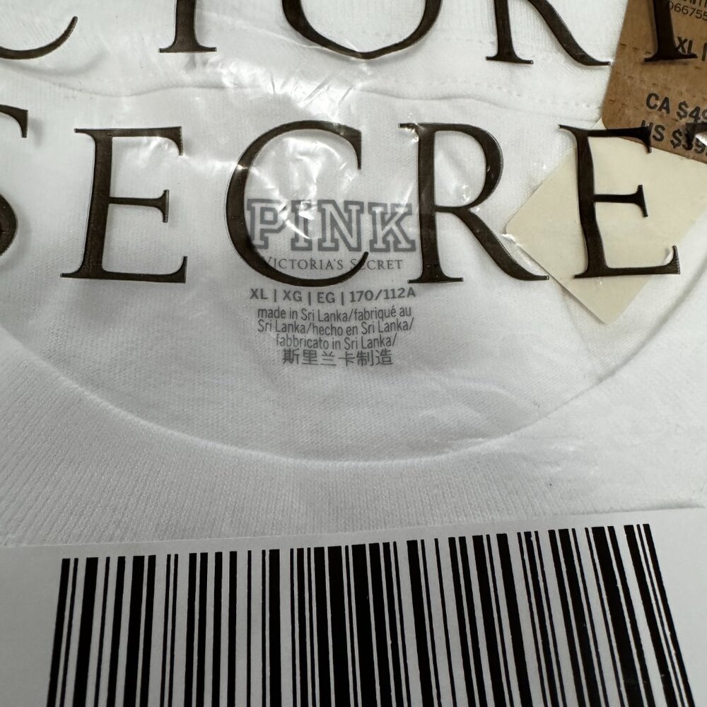 PINK Victoria's Secret White Campus Long Sleeve T Shirt New Size XL - Picture 3 of 3